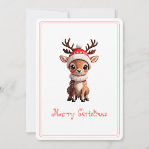 Merry Christmas, Cute Cartoon Deer, White cover Holiday Card