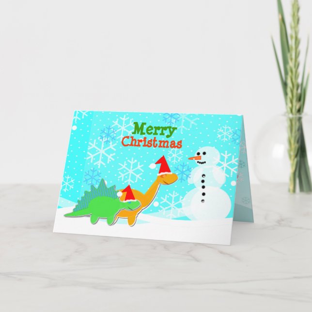 Merry Christmas Cute Cartoon Dinosaurs Card (Front)