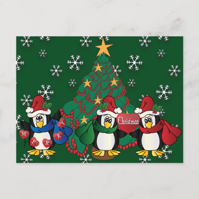 Merry Christmas Cute Cartoon Penguins Holiday Postcard (Front)