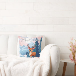 Merry Christmas Cute Cartoon Reindeer in winter  Cushion