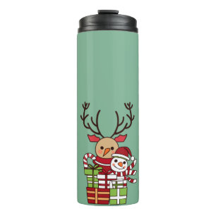 Merry Christmas cute cartoon reindeer snowman gift Thermal Tumbler