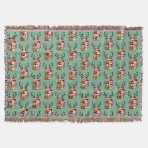 Merry Christmas cute cartoon reindeer snowman gift Throw Blanket