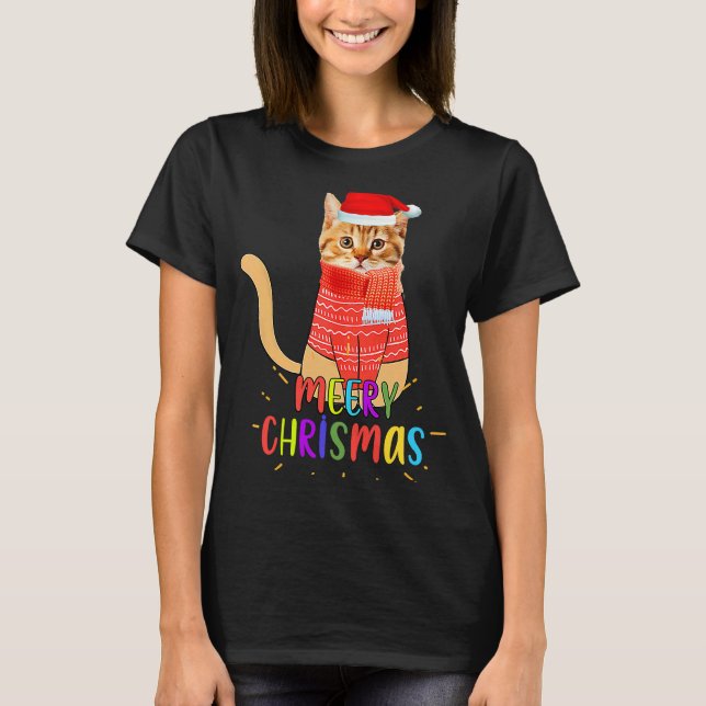 Merry Christmas Cute Cat Christmas For Lovers T-Shirt (Front)