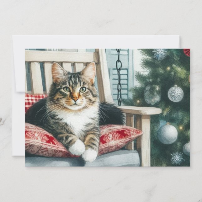Merry Christmas Cute Cat  Holiday Card (Front)
