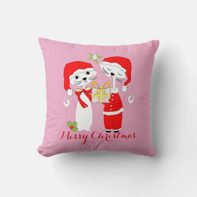 Merry Christmas Cute Cats In Santa Hats Festive Cushion (Front)