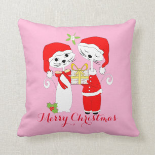 Merry Christmas Cute Cats In Santa Hats Festive Cushion
