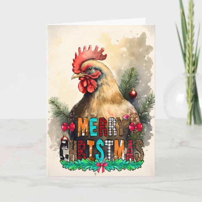 Merry Christmas Cute Chicken Card (Front)
