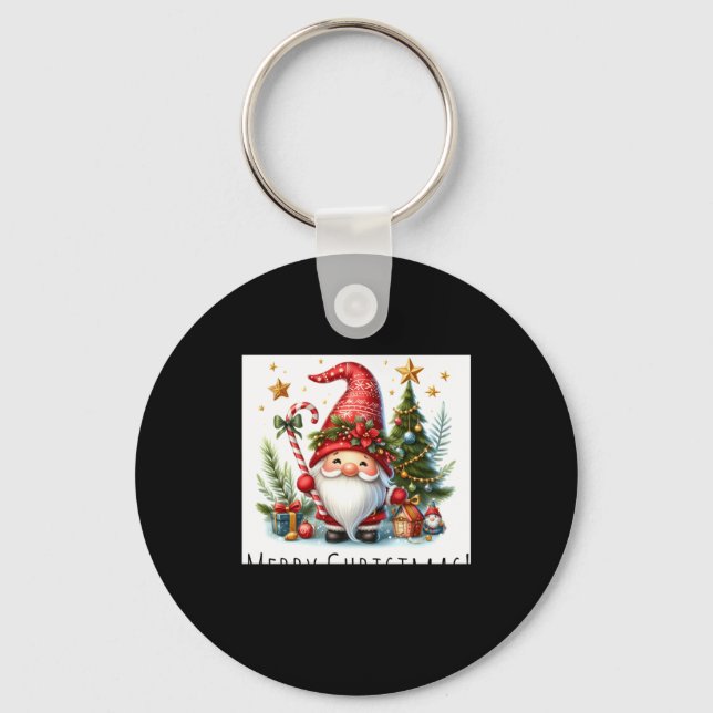 Merry Christmas Cute Christmas Gnome And More  Key Ring (Front)
