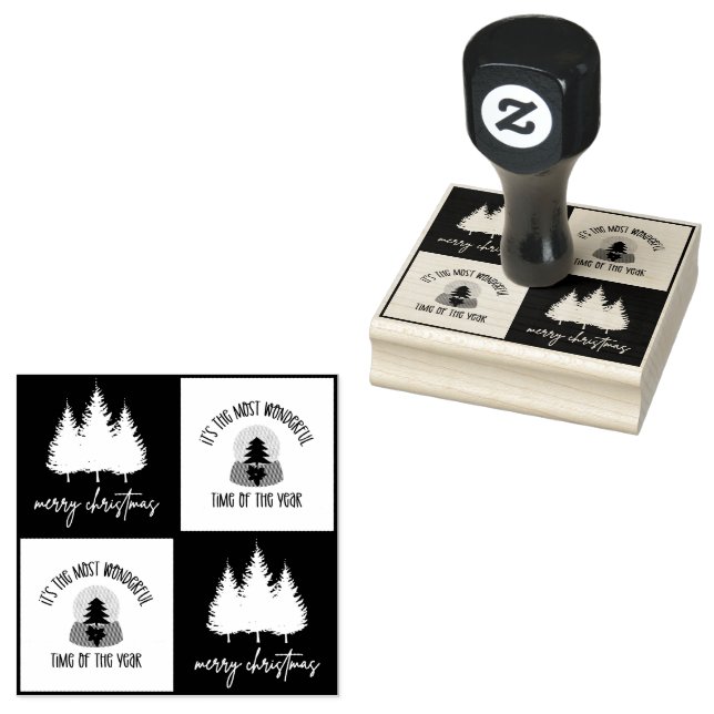 Merry Christmas Cute Christmas Holiday Tree Rubber Stamp (Stamped)