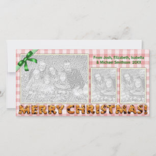 Merry Christmas Cute Cookies Plaid Tablecloth Red Holiday Card
