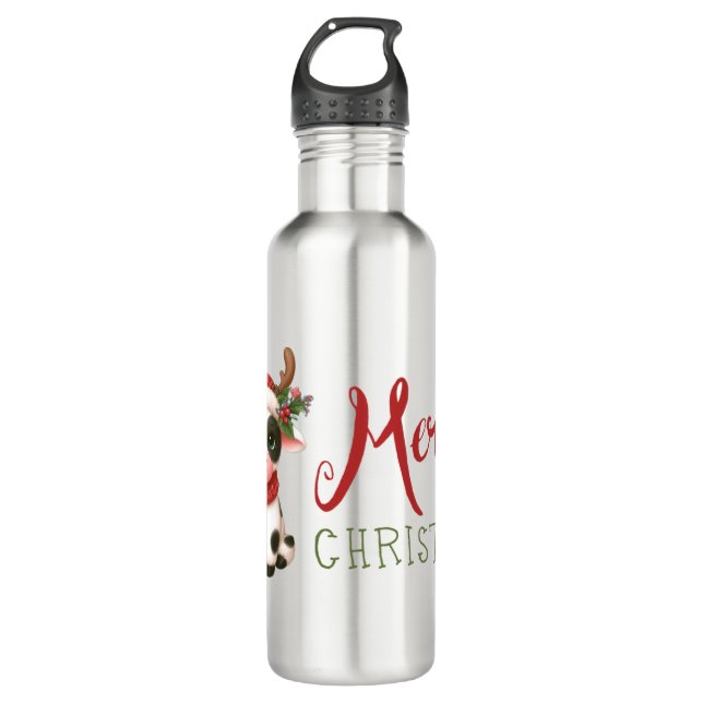 Merry Christmas cute cow  710 Ml Water Bottle (Front)