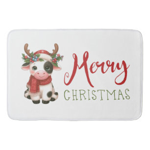 Merry Christmas cute cow Bath Mat