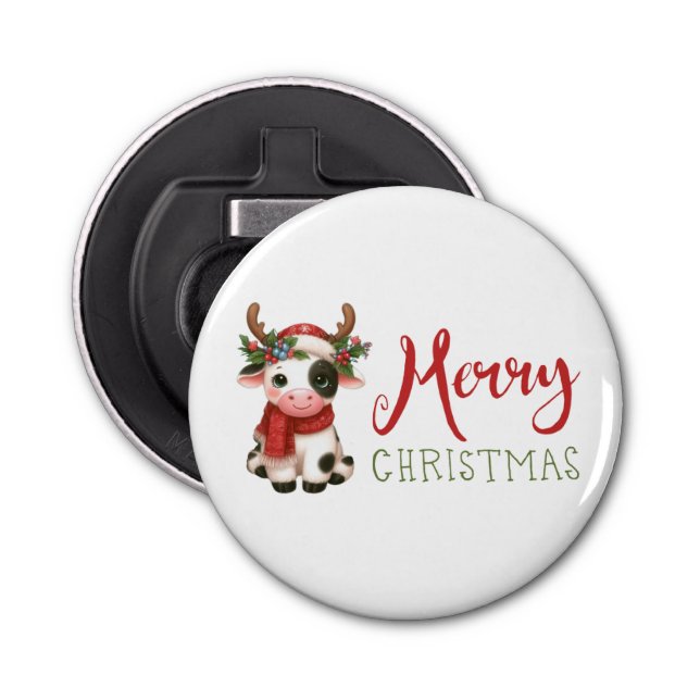 Merry Christmas cute cow  Bottle Opener (Front)