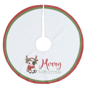 Merry Christmas cute cow  Brushed Polyester Tree Skirt
