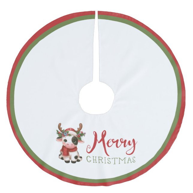 Merry Christmas cute cow  Brushed Polyester Tree Skirt (Front)