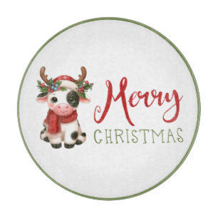 Merry Christmas cute cow  Cutting Board
