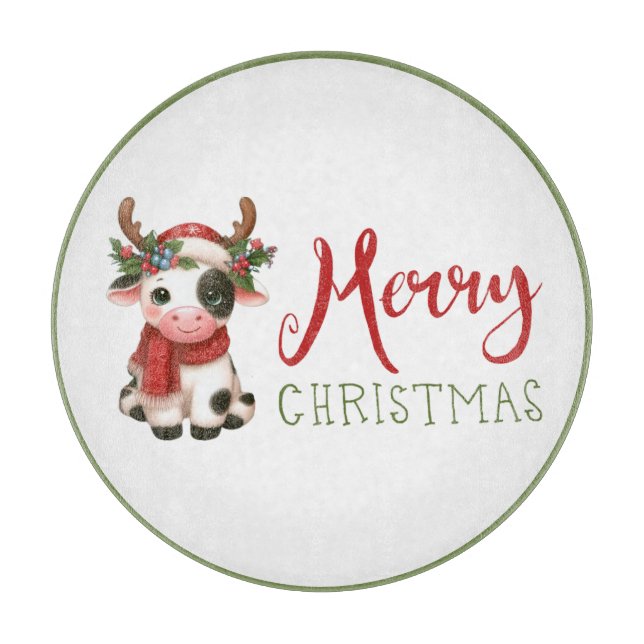 Merry Christmas cute cow  Cutting Board (Front)