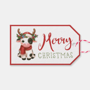 Merry Christmas cute cow  Gift Tags