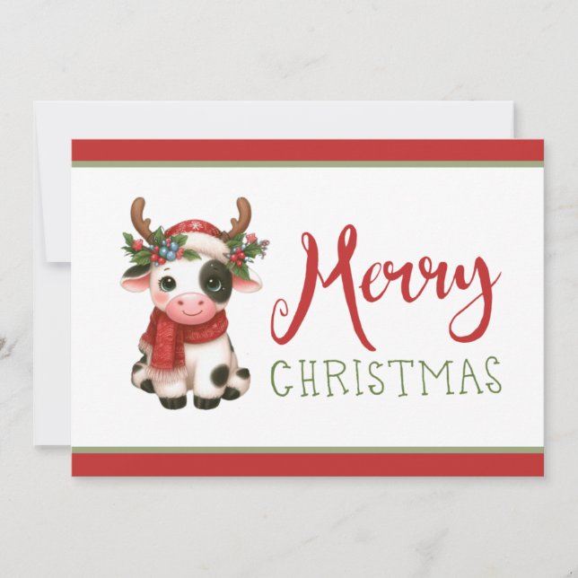 Merry Christmas cute cow  Holiday Card (Front)
