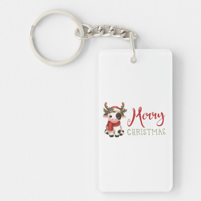 Merry Christmas cute cow  Key Ring (Front)