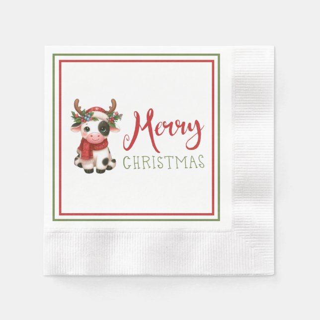 Merry Christmas cute cow  Napkin (Front)