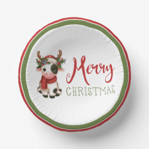 Merry Christmas cute cow  Paper Plate