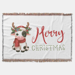 Merry Christmas cute cow Throw Blanket