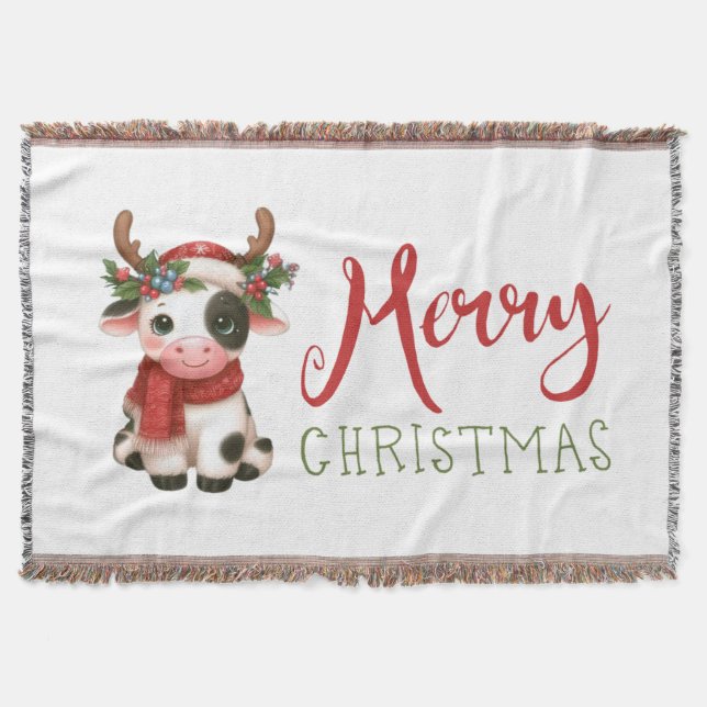 Merry Christmas cute cow  Throw Blanket (Front)