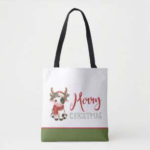 Merry Christmas cute cow  Tote Bag