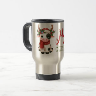 Merry Christmas cute cow Travel Mug