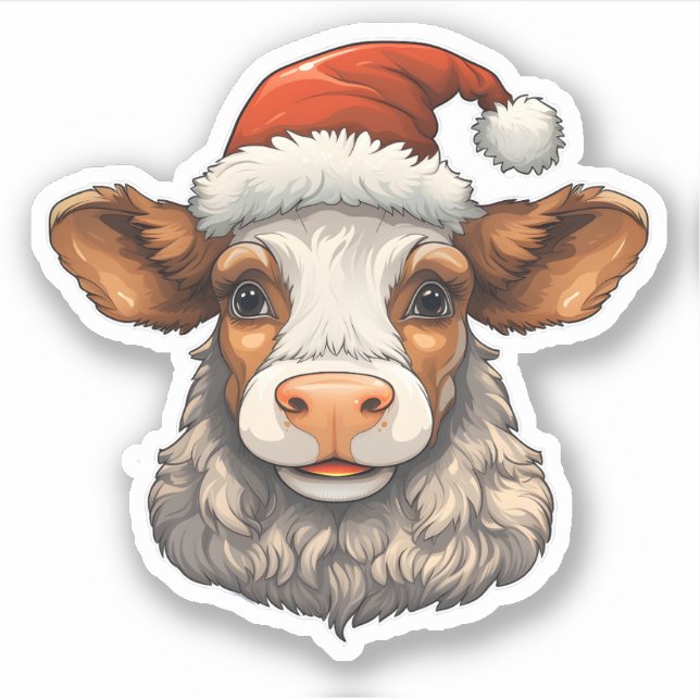 Merry Christmas Cute Cow Wearing A Santa Hat  (Front)
