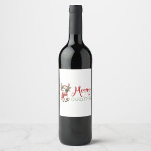 Merry Christmas cute cow Wine Label