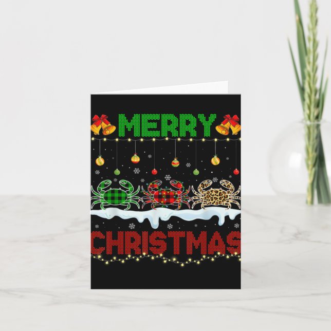 Merry Christmas Cute Crab Xmas Leopard Plaid Santa Card (Front)