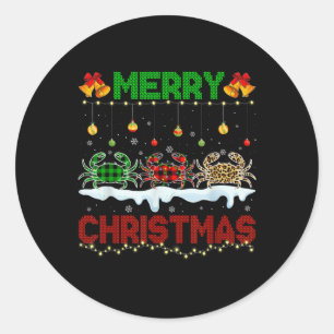 Merry Christmas Cute Crab Xmas Leopard Plaid Santa Classic Round Sticker