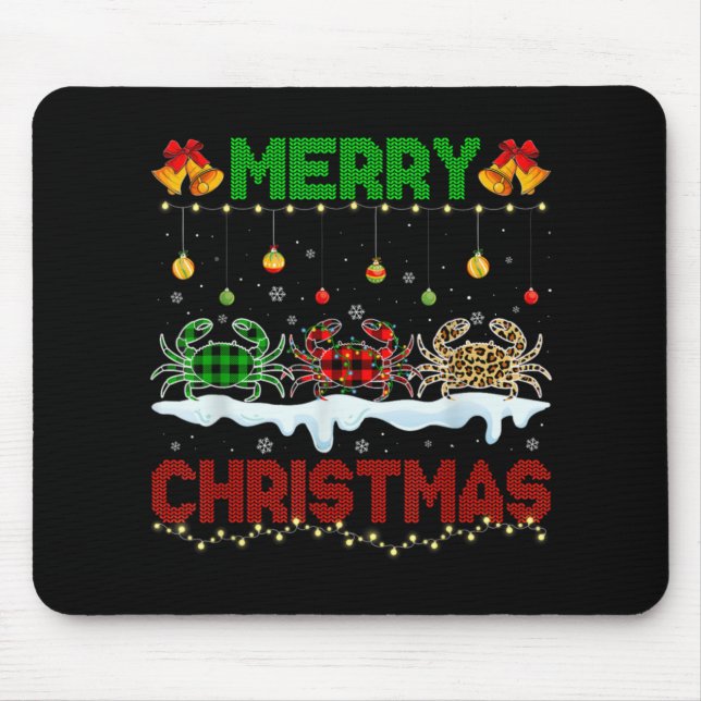 Merry Christmas Cute Crab Xmas Leopard Plaid Santa Mouse Mat (Front)