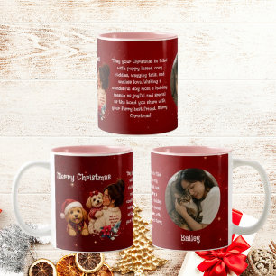 Merry Christmas Cute Crimson Dog Mum Photo Two-Tone Coffee Mug