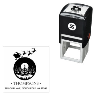 Merry Christmas Cute Custom Santa Sleigh and Trees Self-inking Stamp