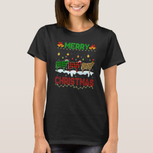 Merry Christmas Cute Dairy Cow Xmas Leopard Plaid T-Shirt