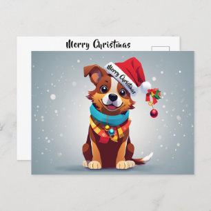 Merry Christmas Cute Decorated Puppy Santa Hat Postcard