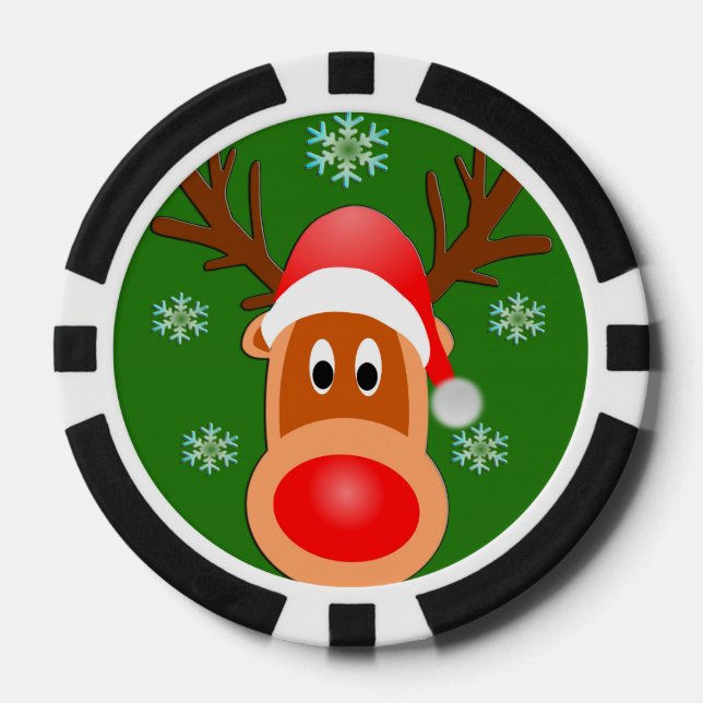 Merry Christmas Cute Deer Clay Poker Chips, Black Poker Chips (Front)