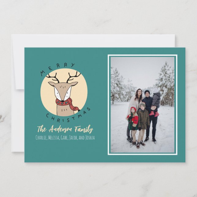 Merry Christmas Cute Deer Family Photo Holiday Card (Front)
