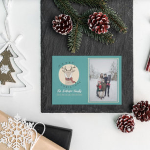 Merry Christmas Cute Deer Family Photo Holiday Card