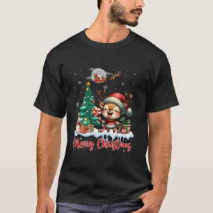 Merry Christmas Cute Deer Santa Hat Deer Lovers Ch T-Shirt