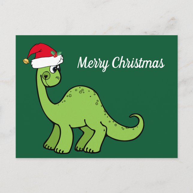 Merry Christmas Cute Dinosaur Custom Green Holiday Postcard (Front)