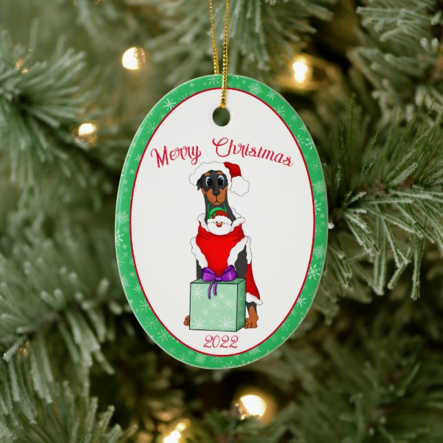 Merry Christmas Cute Doberman In Santa Outfit  Ceramic Tree Decoration (Tree)