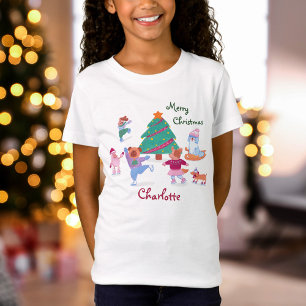 Merry Christmas Cute Dog Ice Skating Name T-Shirt