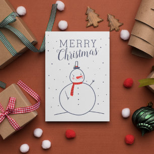 Merry Christmas Cute Doodle Snowman Holiday Postcard