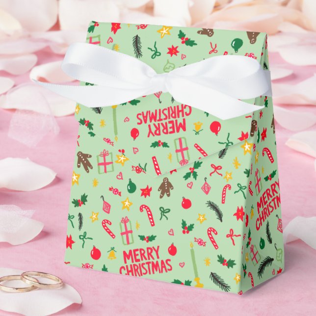 Merry Christmas Cute Doodle Whimsical Pattern  Favour Box (Wedding)