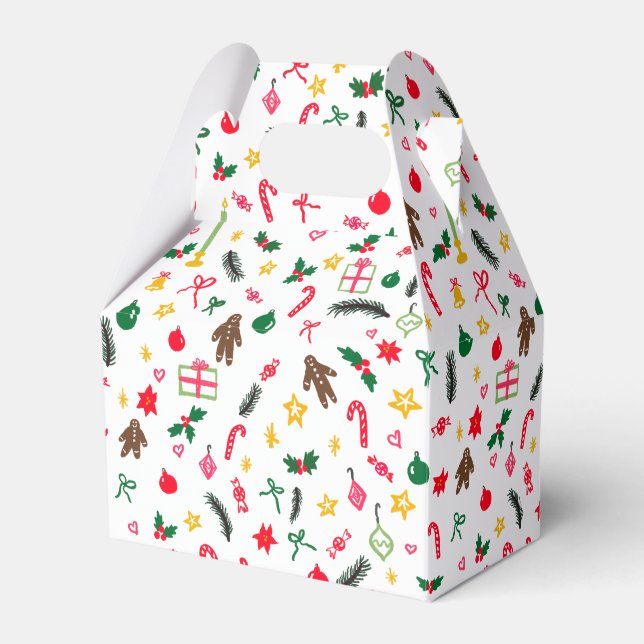 Merry Christmas Cute Doodle Whimsical Pattern  Favour Box (Front Side)