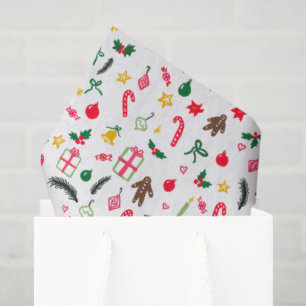 Merry Christmas Cute Doodle Whimsical Pattern  Tissue Paper